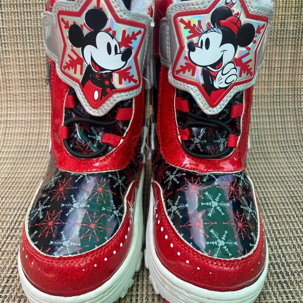 Disney Red and Black Mickey and Minnie Mouse‎ Snow Boots size 12